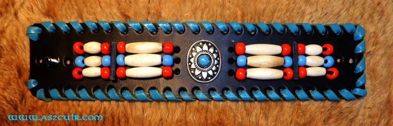 Bracelets cuir + os et perles Ref AAB154